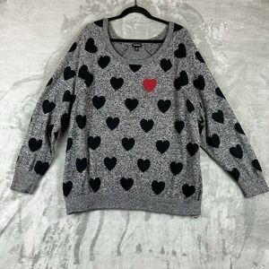 Torrid Sweater Women's 4 (4X) Gray Black Red Heart Pattern